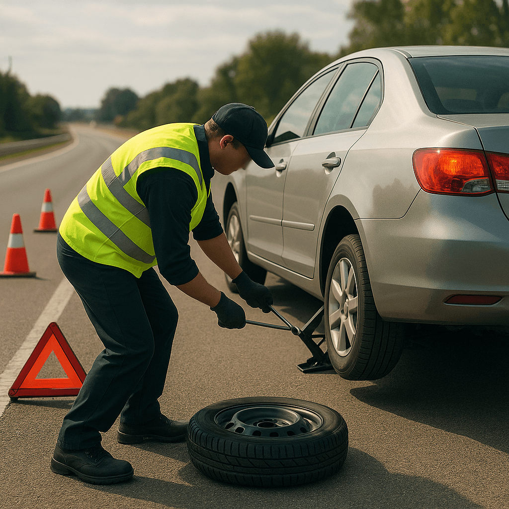 Asistencia en cambio de neumático en ruta